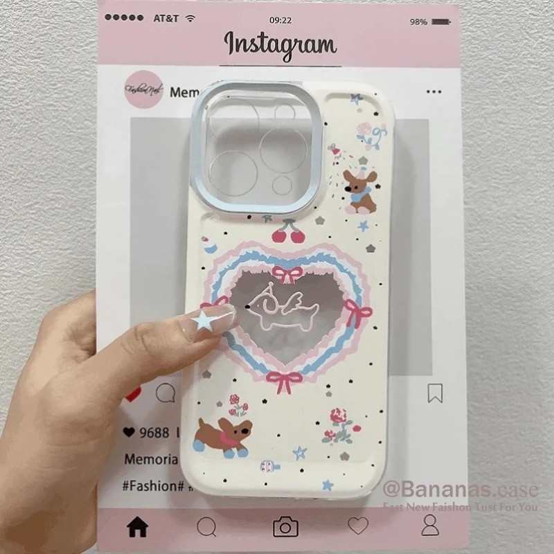 Iphone 16 15 14 13 12 11 Pro Max X Xr Xs Max 7 8 Plus SE2020 เคสโทรศัพท์น่ารักสีชมพูหัวใจรักลูกสุนัขคู่ปกอ่อนใส