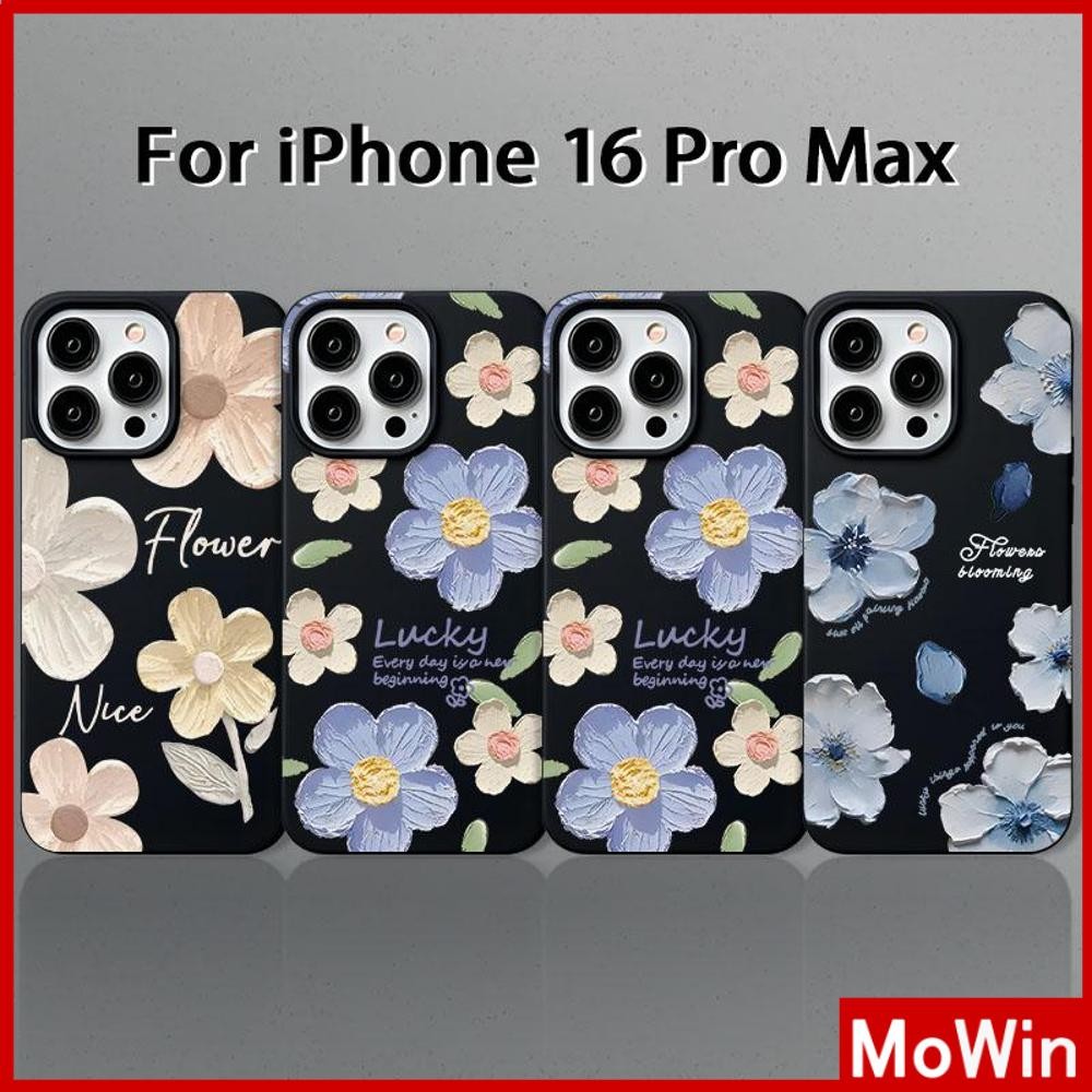 Movin - เคส iPhone 16 Pro Max iPhone 11 สีดำ TPU แบบนิ่ม การ์ตูนน่ารักภาพวาดสีน้ำมันดอกไม้ที่สวยงาม เข้ากันได้กับ Compatible With iPhone15 Pro max 14 13 12 Pro max XS XR 7 Plus 8 Plus