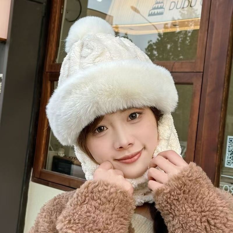 ชุดหมวกผ้าพันคอ-unisex Fluffy Earmuffs Cap-หน้ากากป้องกันหู-ให้ความอบอุ่น,กันลม-สําหรับฤดูหนาวขี่กลางแจ้ง-แฟชั่น, Jacquardกํามะหยี่สองด้าน - รูปที่ 2