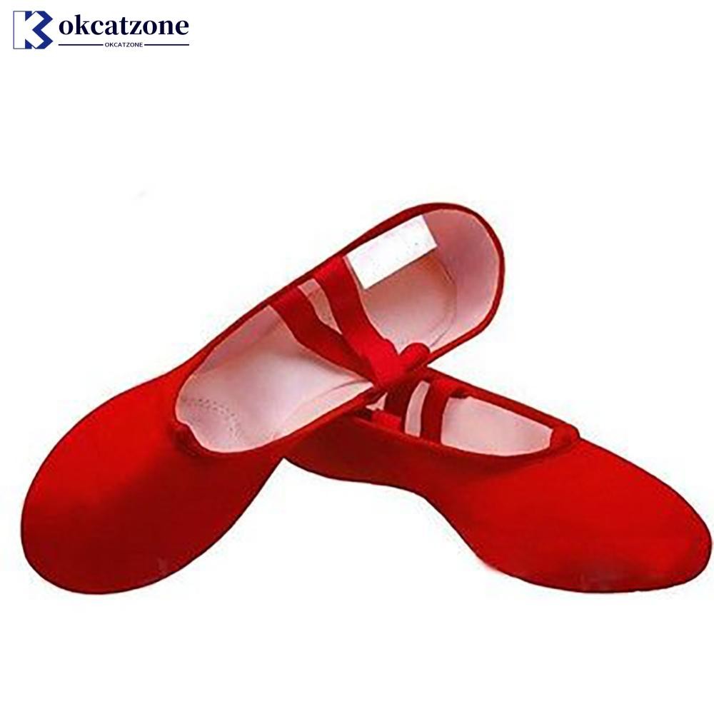 Okcatzone เด็กผู้ใหญ่ผ้าใบรองเท้าเต้นรําบัลเล่ต์นุ่มรองเท้าแตะ Pointe ยิมนาสติกรองเท้า-สีแดง D7E8