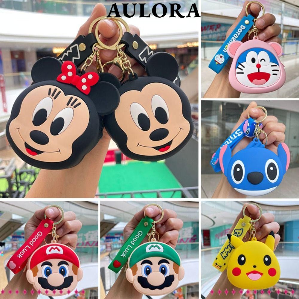 Aulora กระเป๋าใส่เหรียญลายการ์ตูน,กระเป๋าเก็บของ Kuromi จี้คริสต์มาสพวงกุญแจ,ซิลิโคนอ่อนนุ่มกระเป๋าสตางค์ขนาดเล็กหูฟังกระเป๋ามินิการ์ด