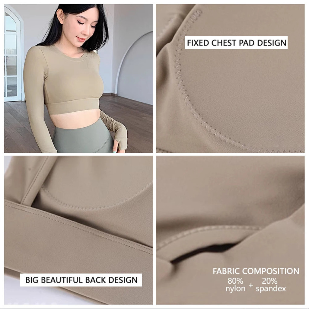 【Beautytrend】(เบาะคงที่) เสื้อกีฬาเซ็กซี่กลับกลวงแขนยาวยิมพิลาทิสเสื้อครอป - รูปที่ 3