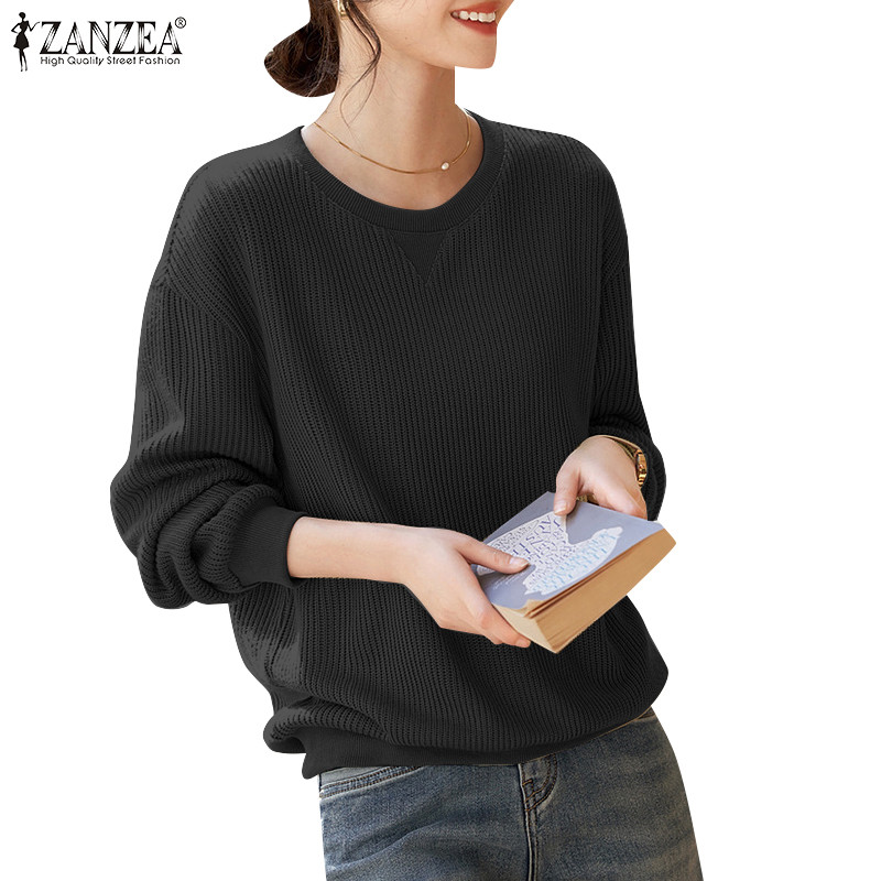 Zanzea เสื้อสเวตเตอร์คอกลมแขนยาวลําลองเกาหลีสําหรับผู้หญิง