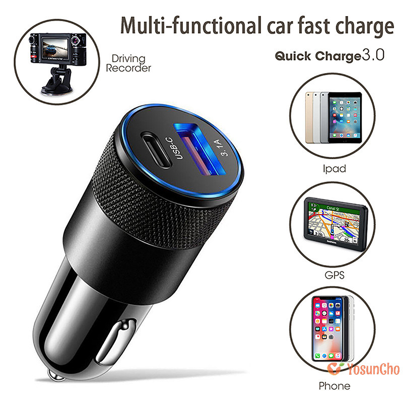 Yosuncho] 66W USB Car Charger Type C Fast Charging อะแดปเตอร์ชาร์จโทรศัพท์สําหรับ Xiaomi Huawei PD ชาร์จโทรศัพท์อะแดปเตอร์รถซ็อกเก็ตใหม่