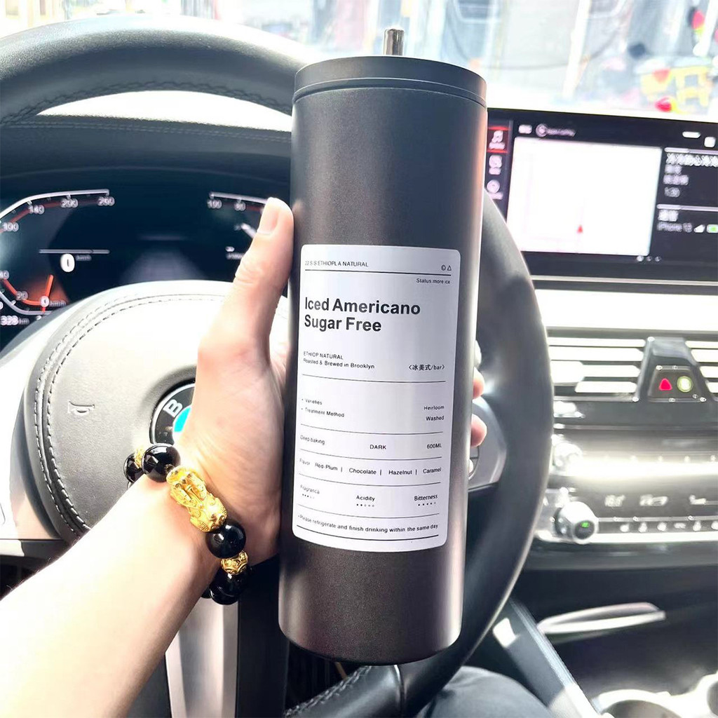 Americano Cup แก้วเก็บความเย็น เก็บความร้อน ขนาด 600 มล แก้วเก็บความเย็น กระติกน้ำร้อน แก้วกาแฟ สเตนเลส พร้อมหลอดดูด