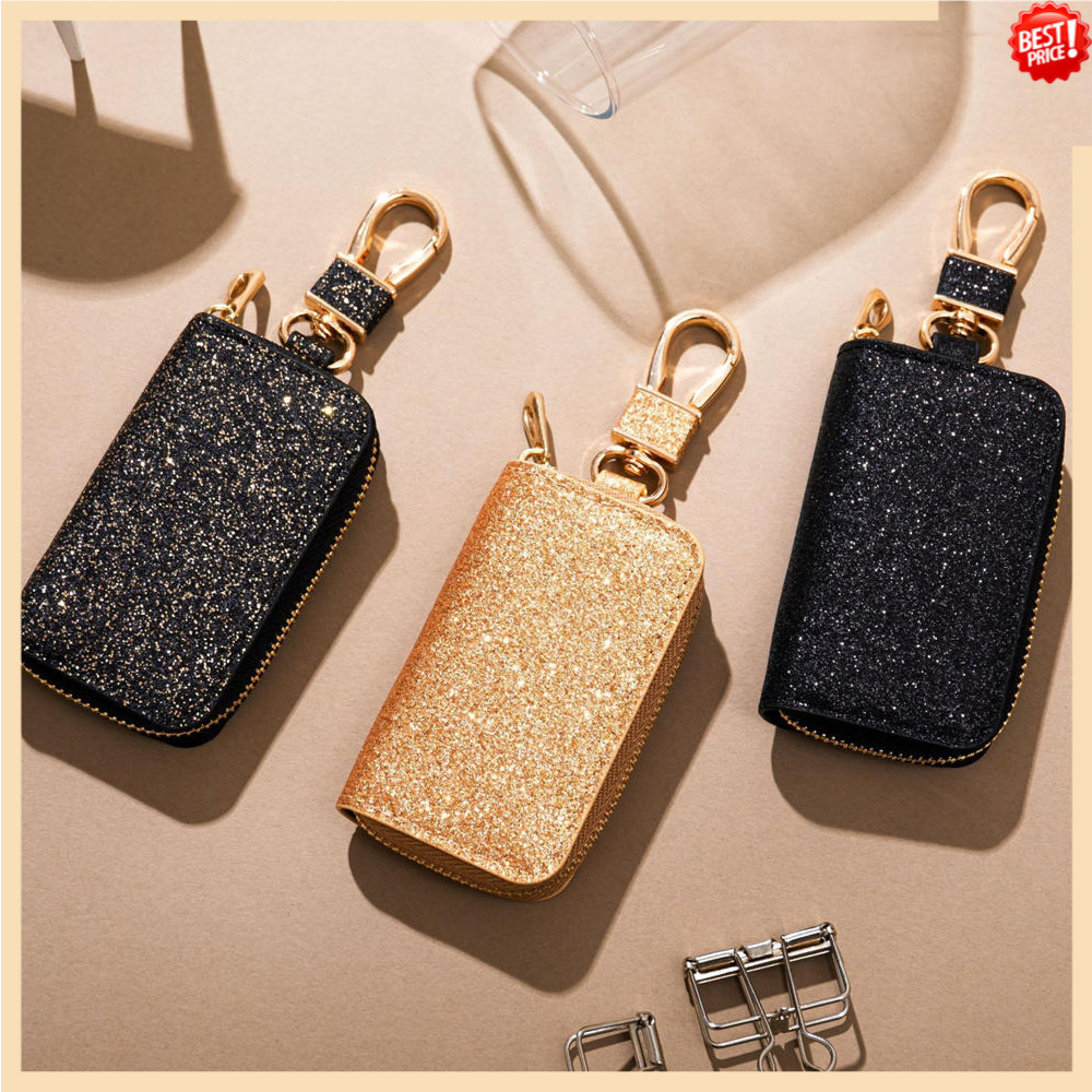 Glitter PU หนังกระเป๋ากุญแจรถซิป Key Holder กระเป๋าผู้ชายผู้หญิง Universal Key Storage กระเป๋าแฟชั่นเอวแขวนพวงกุญแจ