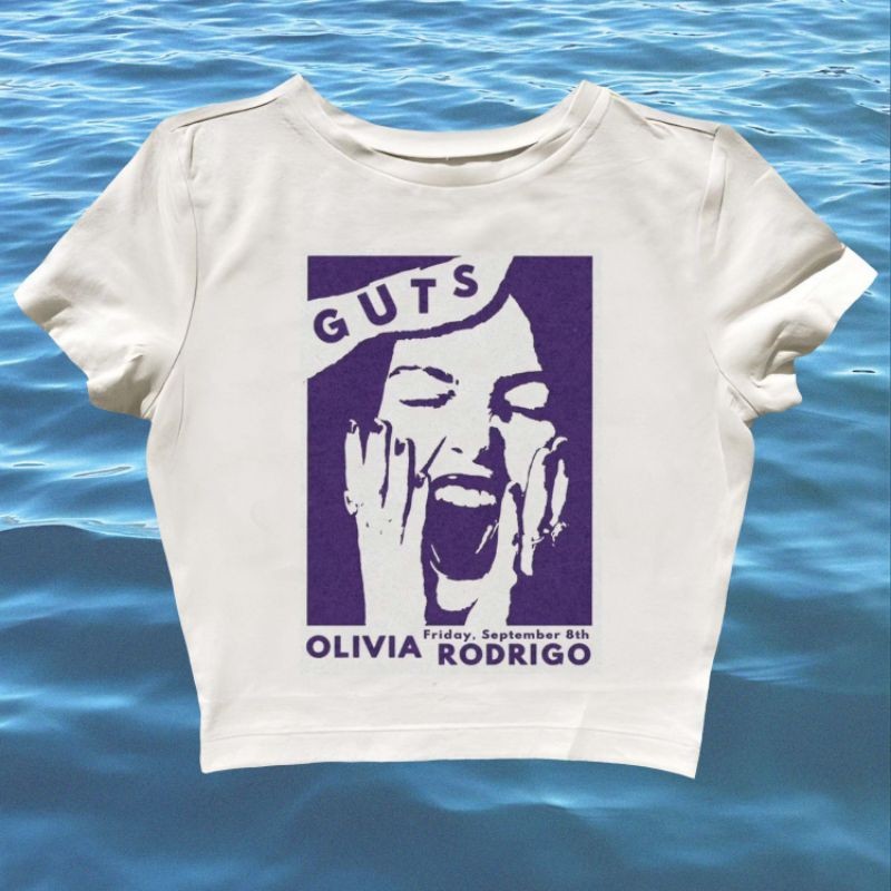 เสื้อยืด Olivia RODRIGO "GUTS" CROP TOP Y2k Style ผู้หญิงคอตตอน T-Shirt S-5xl
