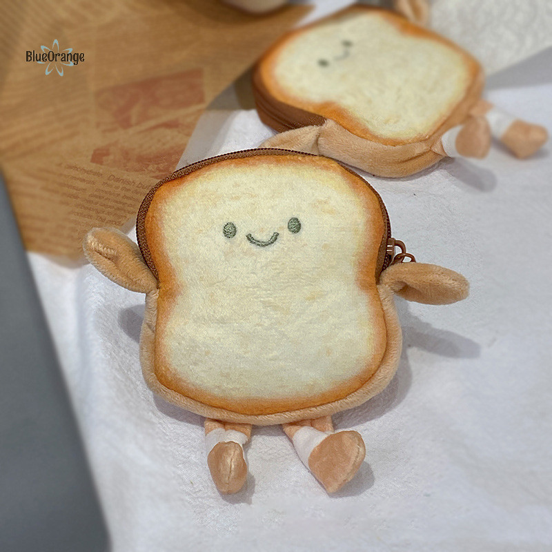 ใหม่ ใหม่ Creative Toast ขนมปัง Plush กระเป๋าเงินเหรียญแฟชั่น Kawaii Mini Key Card หูฟังเก็บกระเป๋าสตางค์การ์ตูนกระเป๋าจี้ hot