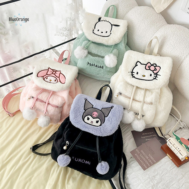 ใหม่ hot Kuromi Cinnamon Dog Melody การ์ตูนลูกสุนัข Plush Flip กระเป๋าเป้สะพายหลังผู้หญิง Casual 2024 ใหม่ขนาดใหญ่ความจุ Girly กระเป๋าเป้สะพายหลังคู่ร้อน