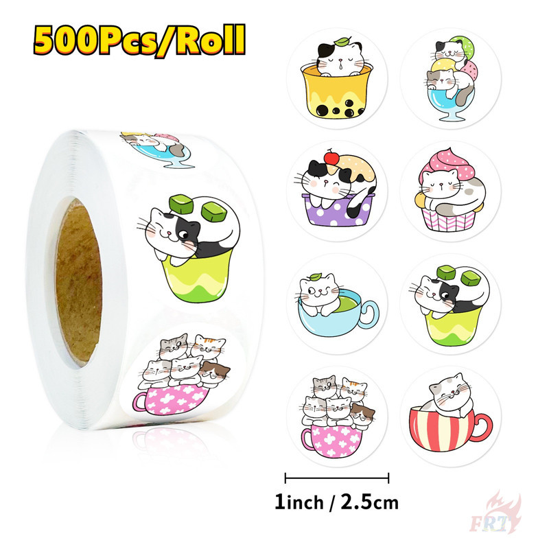 คิวคัพแมว . สติ๊กเกอร์รางวัลเด็ก 500 ชิ้น/ม้วน DIY ไดอารี่ Scrapbooking ป้ายซีล Decals
