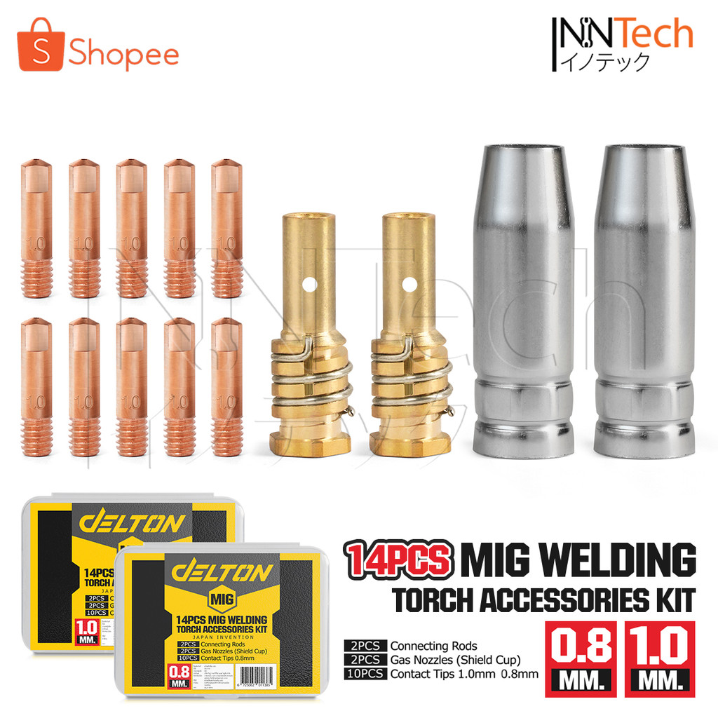 DELTON หัวเชื่อมมิก 14 ชิ้น/ชุด ขนาด 0.8 / 1.0 มม. อะไหล่ Mig Welding Torch ใช้ร่วมกับสายเชื่อม ตู้เชื่อม MIG ทุกยี่ห้อ