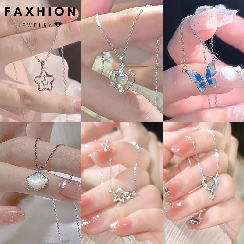 Faxhion Heart Bow สร้อยคอเพทายสําหรับผู้หญิงคริสตัลจี้ Choker อุปกรณ์เสริมเครื่องประดับ