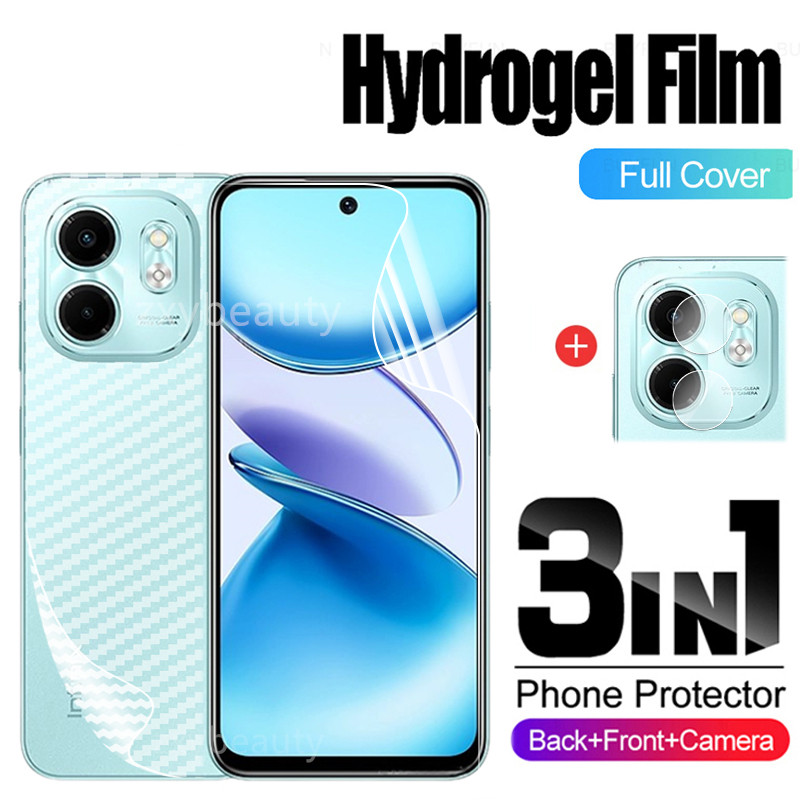 3in1 Soft Hydrogel ฟิล์มสําหรับ Infinix Smart 9 5G Hot 50i 2024 คาร์บอนฟิล์มด้านหลังสําหรับ Smart9 4G Hot50i ป้องกันหน้าจอกล้องเลนส์ Protector คลุมทั้งหมดฟิล์มเลนส์