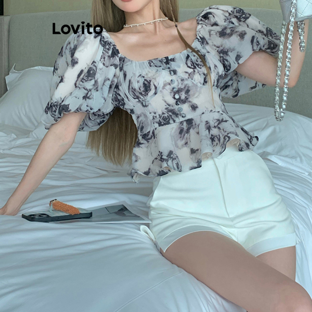 Lovito เสื้อพลีทลายดอกไม้สบาย ๆ สำหรับผู้หญิง LNE77111