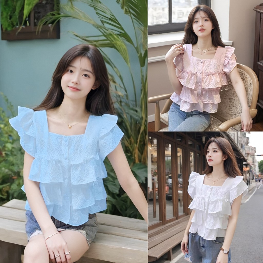 เสื้อเปิดไหล่แขนสั้นสไตล์ฝรั่งเศส ใหม่ล่าสุด