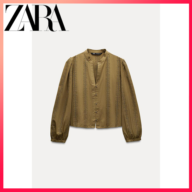 ZARA ซาร่า สินค้าใหม่เสื้อลําลองปกแขนยาวผ้าฝ้ายปักลายผู้หญิง