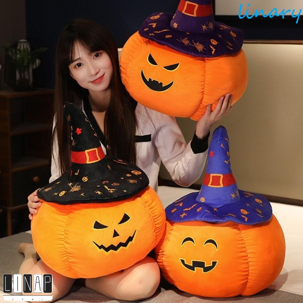 Culinaryhv ฟักทองปีศาจตุ๊กตา,สวมหมวกยัดไส้ของเล่นตุ๊กตาฮาโลวีน,เบาะ Props PP ผ้าฝ้ายนุ่มตลกฮาโลวีนฟักทองโยนหมอนเด็กของขวัญ