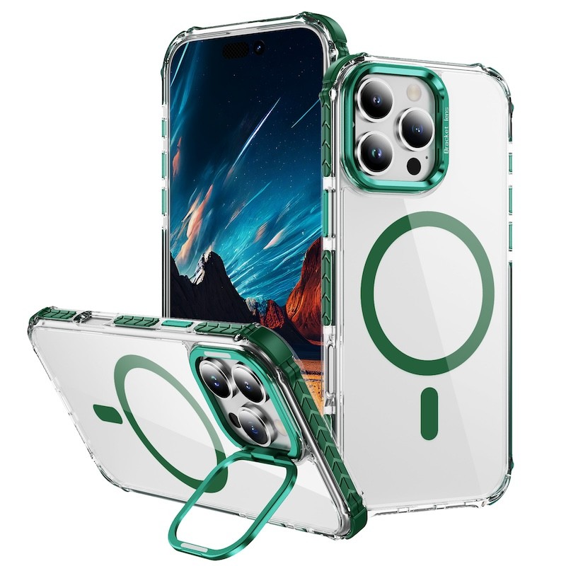 เคสโทรศัพท์แม่เหล็กแบบใสบางสําหรับ iPhone 16 15 14 13 12 11 Pro Max 16 Plus เลนส์ Kickstand ปกแข็งที่ทนทาน