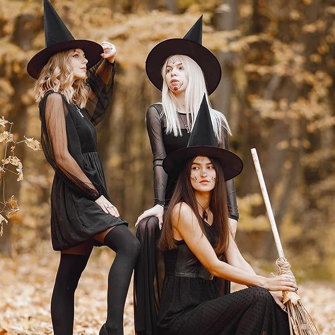 หมวกฮาโลวีน สีดํา Ditafu Wizard แต่งหน้าอุปกรณ์ประกอบฉากเสื้อผ้า หมวกแม่มดมหัศจรรย์