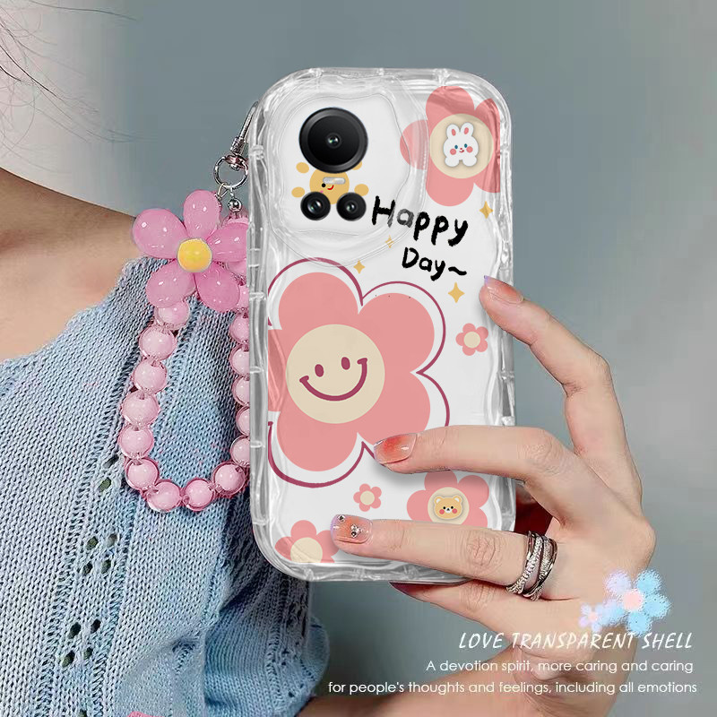 เคส OPPO Reno10 5G Reno 10 PRO เคสโทรศัพท์ใส ดอกไม้ เชือกห้อยลูกปัด เคสโทรศัพท์กันกระแทกแบบใส
