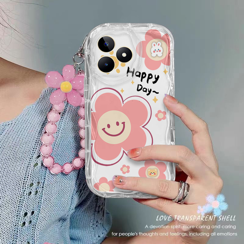 เคส Realme note 60 50 เคสโทรศัพท์แบบใส ดอกไม้ เชือกห้อยลูกปัด เคสโทรศัพท์กันกระแทกแบบใส