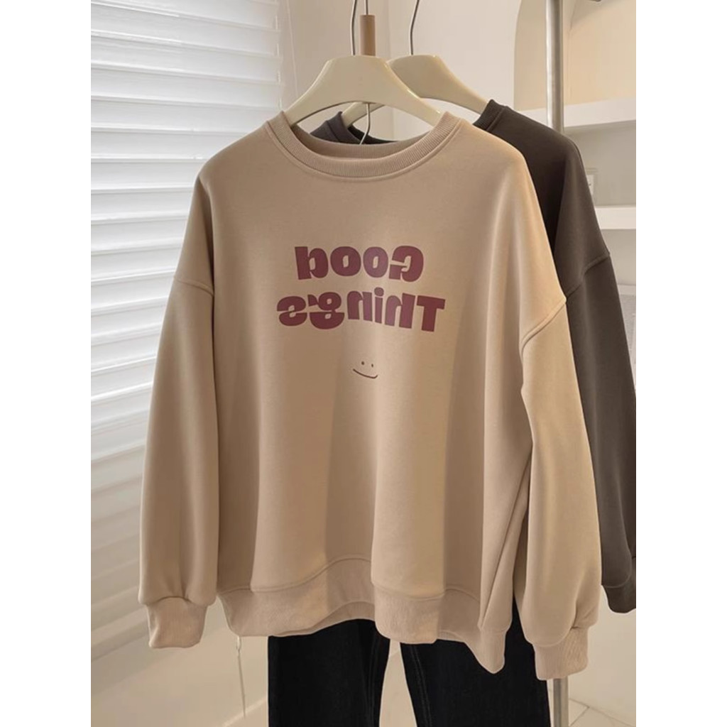 Solovely สไตล์เกาหลี เสื้อสเวตเตอร์ พิมพ์ลาย คอกลม แขนยาว สเวตเตอร์