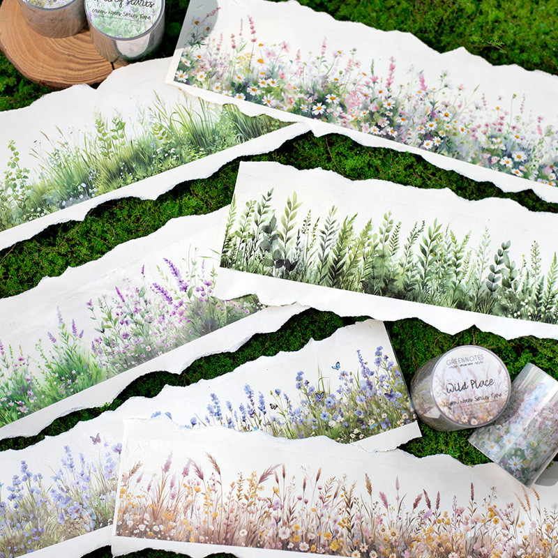 Washi เทปตกแต่งดอกไม้หญ้า วินเทจ PET สําหรับงานฝีมือ สมุดภาพ และวารสาร