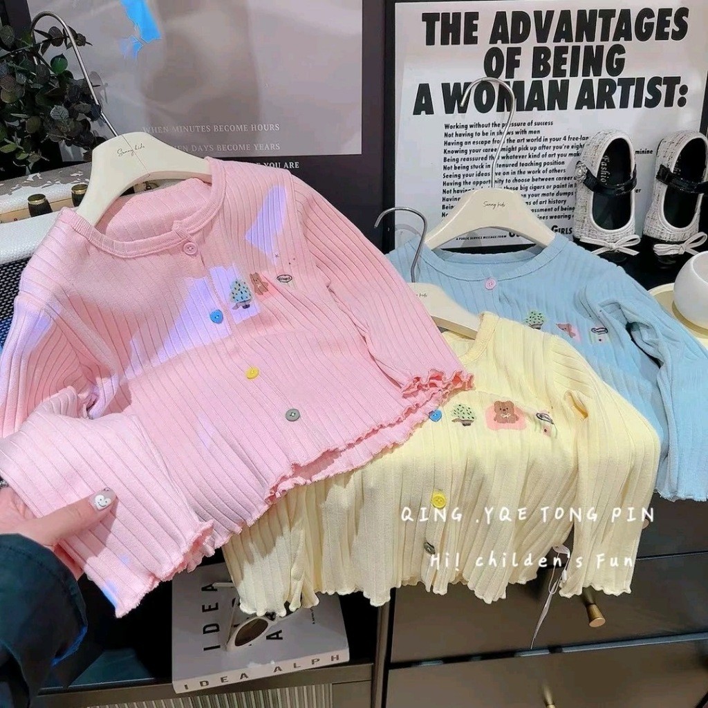 เสื้อคลุมเด็ก เสื้อคาร์ดิแกนเด็กผู้หญิง แขนยาวกระดุมหน้า แฟชั่น 2024 Size 80-110 cm
