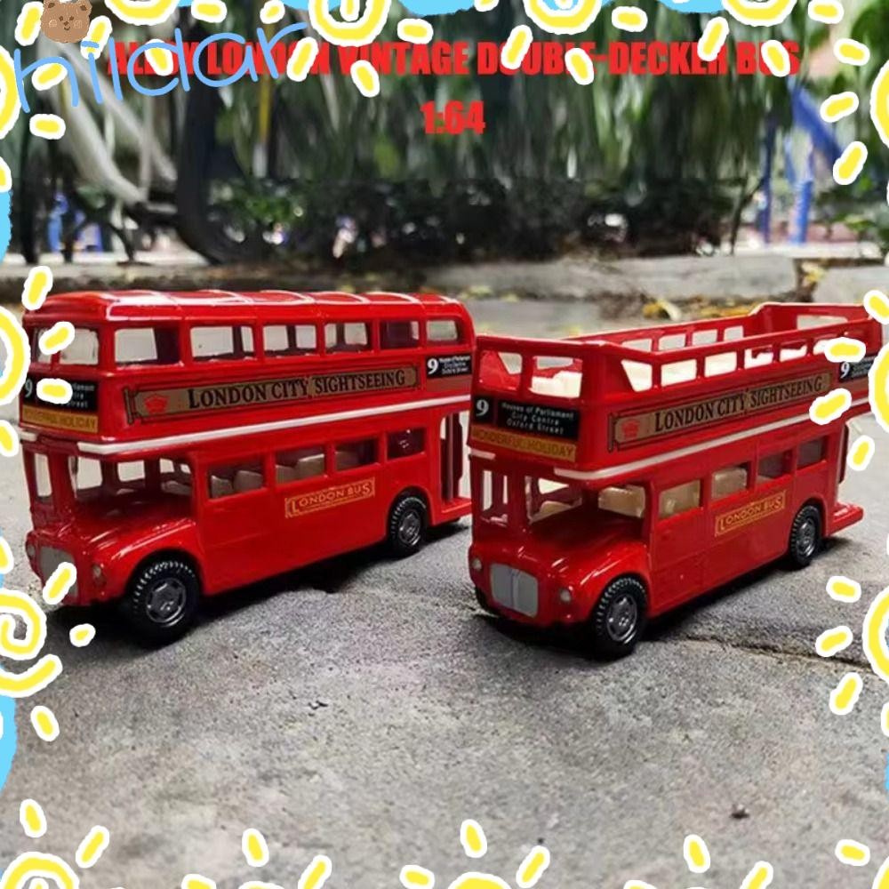 ฮิลดา รถรุ่น, Diecast Alloy 1:64 Double Decker Bus Model, Vintage British Europe Kids Toy Metal Pull Back Simulation Car Toy