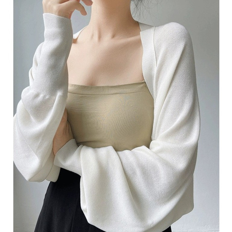 เสื้อคาร์ดิแกนถักสไตล์ใหม่ผู้หญิงสวมใส่ด้านนอกผ้าคลุมไหล่บางสั้นด้านบน