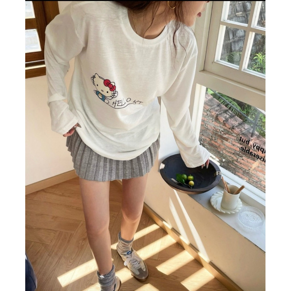 เสื้อแขนยาวผ้าสลาฟพิมพ์ลายน้องแมว slub long sleeve