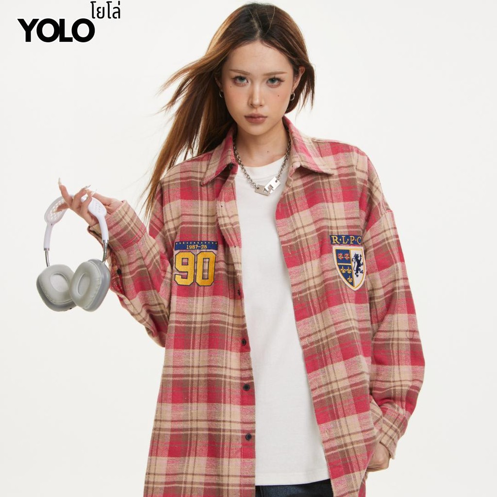 YOLO เสื้อสเวตเตอร์คอปก OVERSIZE เสื้อสเวตเตอร์คอปกโอเวอร์ไซส์ สีฟอก เสื้อผ้าคอตตอน แนวสตรีท 2509