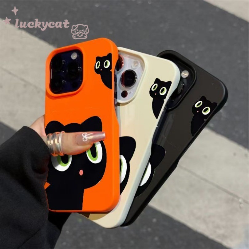 Iphone 16 15 14 13 12 11 Pro Max X Xr Xs Max 7 8 Plus SE2020 เคสโทรศัพท์การ์ตูนน่ารักตาสีเขียวแมวดําสีลูกกวาดนุ่มปกหลัง
