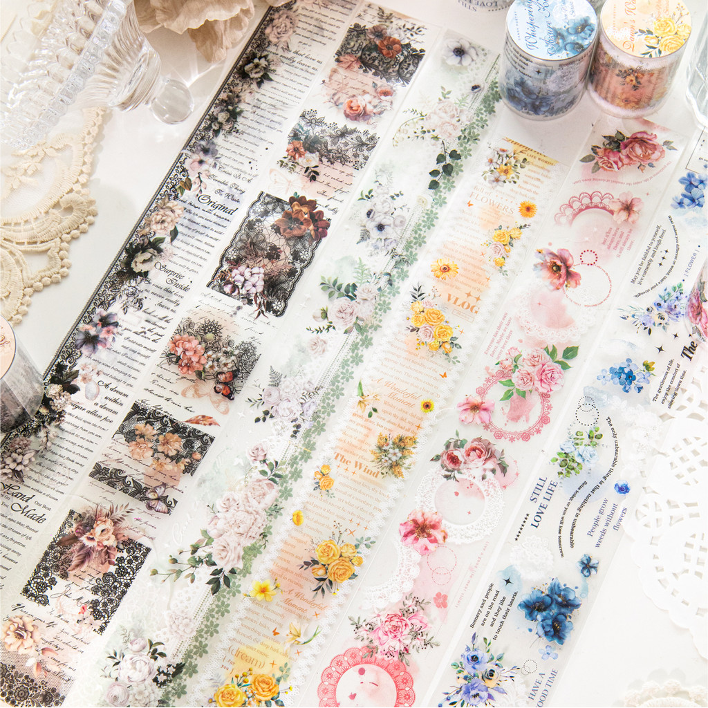Journamm 40 มม.* 2 เมตรดอกไม้เทป Junk Journal เทป PET วัสดุ DIY Scrapbooking โรงเรียนอุปกรณ์ Collage เครื่องเขียนเทป
