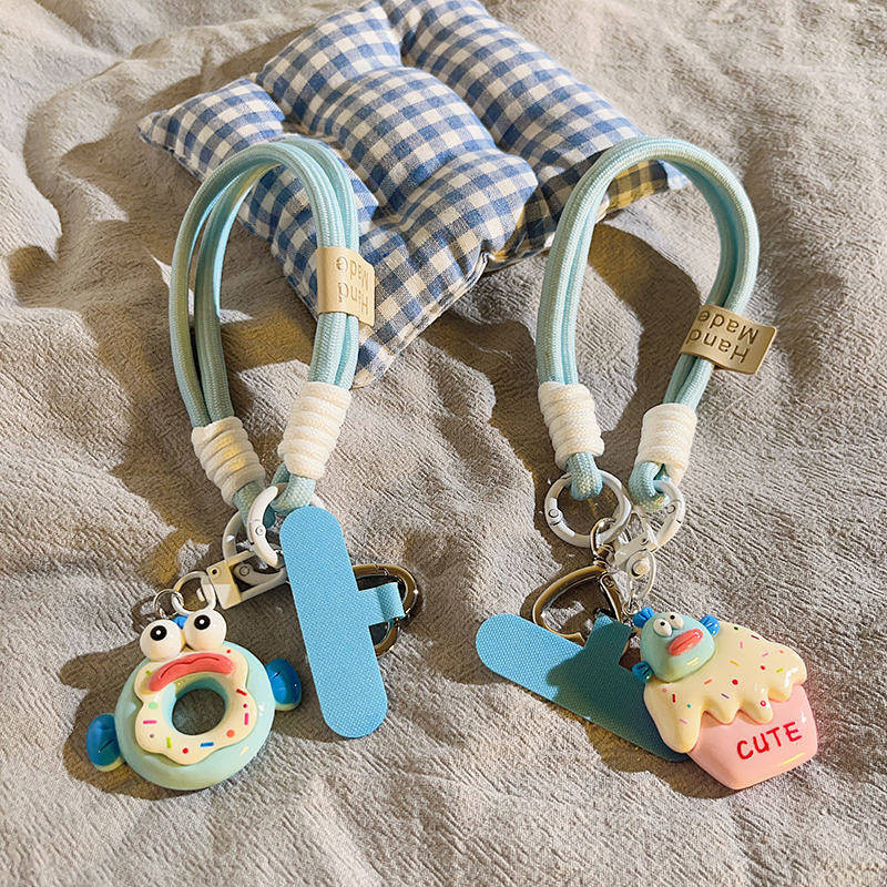 Humorous Funny Ins Phone Case Short Knitted Belt Carrying Strap Cartoon Ugly Fish Candy Pendant Mobi