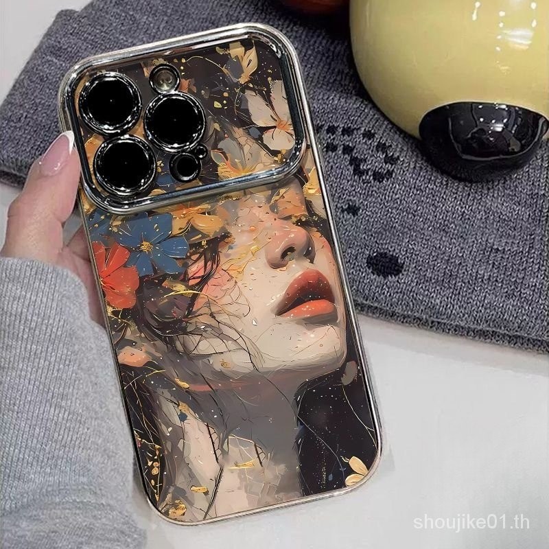 เข้ากันได้สำหรับ iPhone 11 15 14 13 12 Pro XR XS MAX 7 8 6บวกภาพวาดสีน้ำมันสาวระดับไฮเอนด์โทรศัพท์กรณีภาพวาดสีน้ำมันสไตล์โทรศัพท์เคส