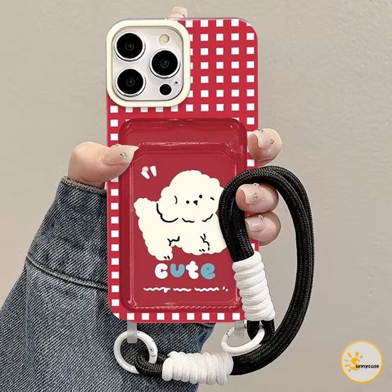เคสแบบนุ่มพร้อมสายคล้องสำหรับใส่บัตรรูปลูกสุนัขสุดน่ารัก เข้ากันได้กับ IPhone 15 16 11 14 12 13 Pro Max XR X 7Plus XS SE