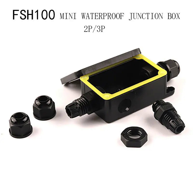 IP66 Outdoor Mini Waterproof Junction Box Black UV Junction Box Fsh100-2P/3P Outdoor Lighting Cable 