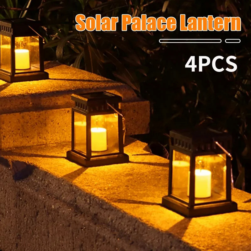 Solar Lights Outdoor Retro Palace Lantern Lights Hanging Candle Lamps Landscape Lighting Floor Light