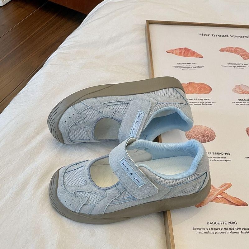 💥Velcro Mary Jane รองเท้าเดี่ยวผู้หญิง 2024 ฤดูใบไม้ร่วงใหม่สไตล์ Breathable ตาข่าย Original รองเท้าแตะ Niche All-Match รองเท้าลําลอง