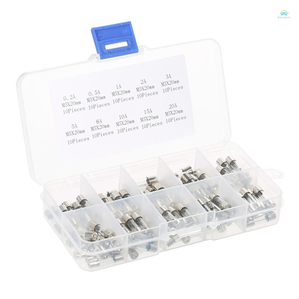 Yb1 Fuse100pcs 5x20mm Fast-blow Glass Tube ฟิวส์คละชุด Amp 0.2A 0.5A 1A 2A 3A 5A 8A 10A 15A 20A