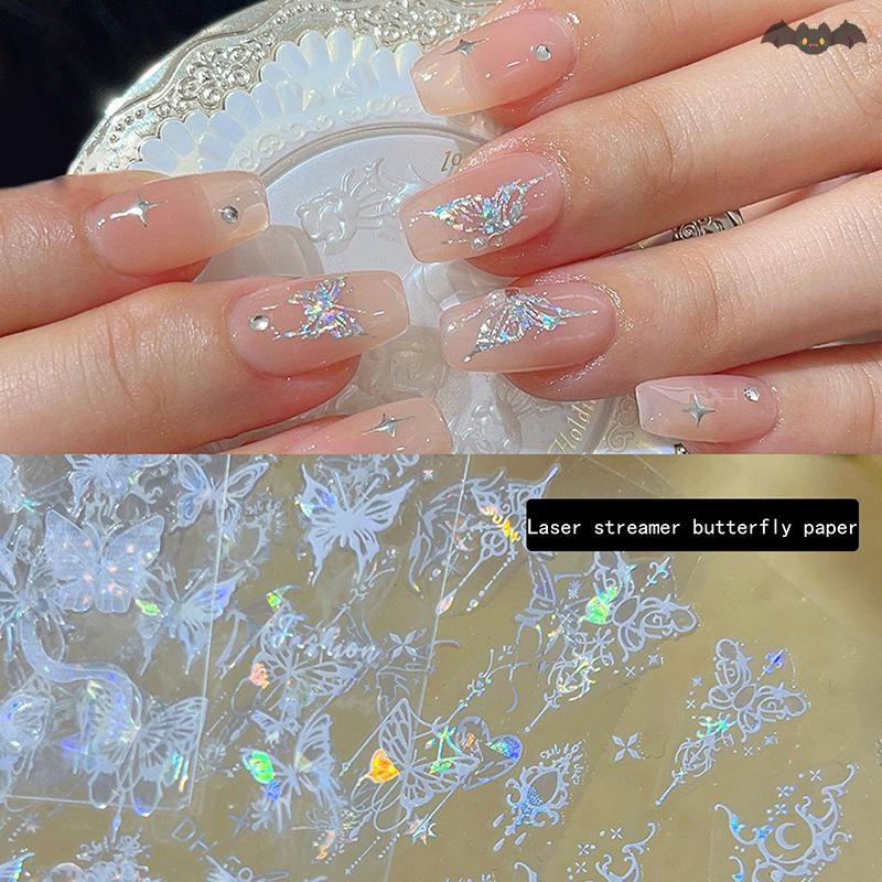 [PE] Laser Dazzling Aurora Butterfly Shape Paings สติ๊กเกอร์ติดเล็บ Enhancement กาวสติ๊กเกอร์ติดเล็บ TH