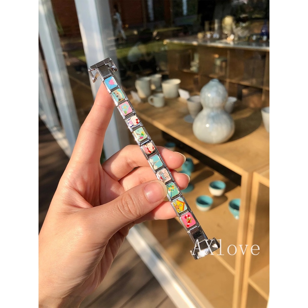 แฟชั่นสวยหวานน่ารักหัวใจรักอิตาลีเสน่ห์ลิงค์สําหรับ เสี่ยวหมี่ วงดนตรี 9 8/7/6/5/4/3 สร้อยข้อมือเครื่องประดับสแตนเลส ทําเอง ทํานาฬิกาวง