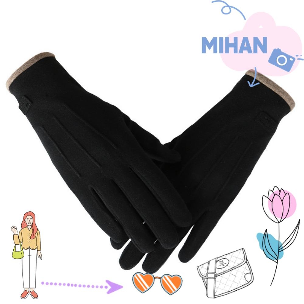เดือน ถุงมือนิ้ว,ถุงมือหน้าจอสัมผัสผ้าหนังนิ่มที่อบอุ่น,ถุงมืออุ่นป้องกันความเย็นตุ๊กตาสองด้านกันลมผู้ชายสไตล์