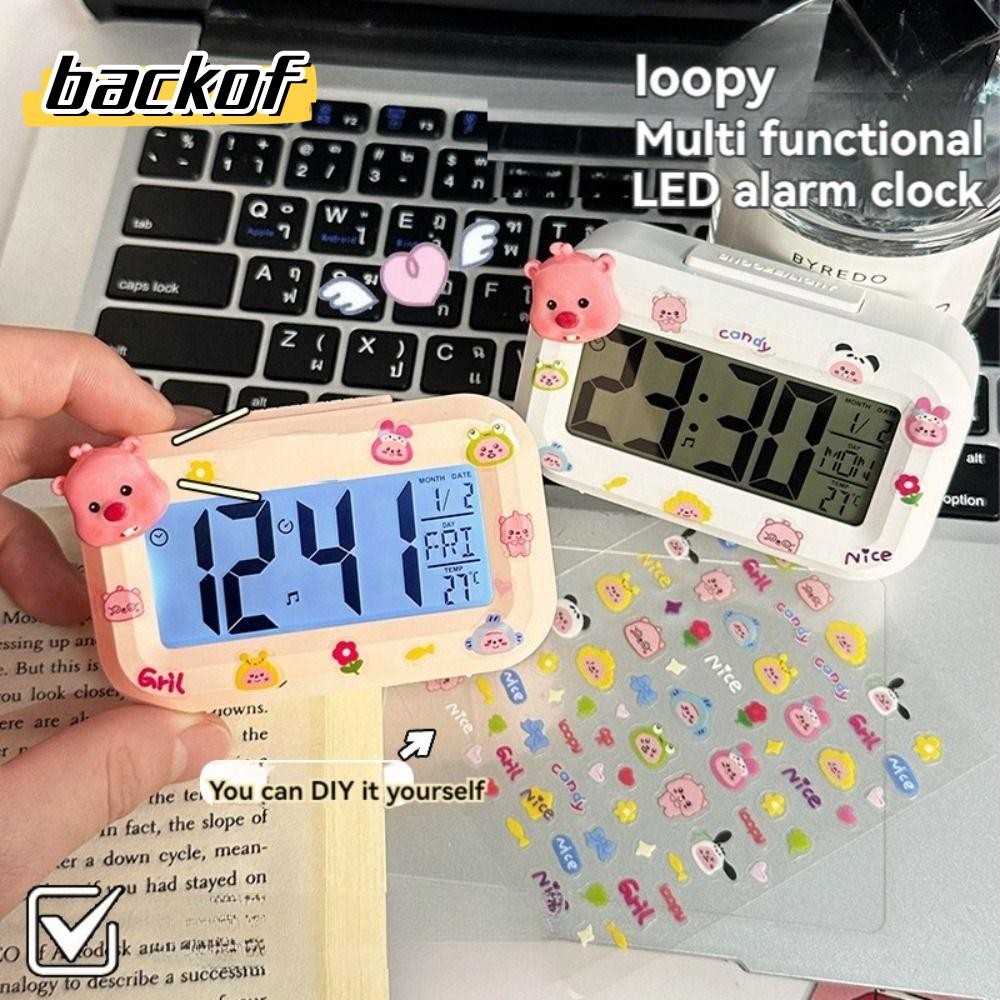 Backof นาฬิกาดิจิตอล LED, นาฬิกาปลุกแบบห่วงขนาดเล็ก Kawaii, หอพักนักเรียนพร้อมไฟกลางคืนห้องนอนข้างเตียงเครื่องประดับตั้งโต๊ะ