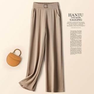 Fashionable Ice Silk New Style Slimming High Waist Straight Leg Casual Solid Color Pants