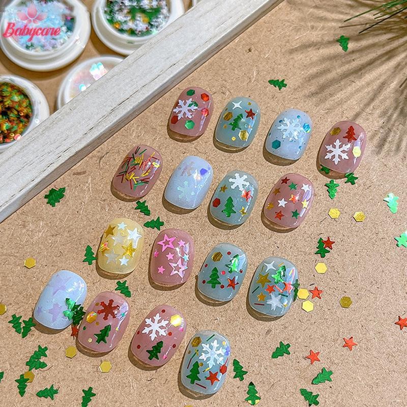 Byce> 3Dคริสต์มาสเกล็ดหิมะโลหะเล็บGlitter SequinsผสมออกแบบHollow-Out Snow Flakes 3D Xmas SnowFlakesตกแต่งใหม่