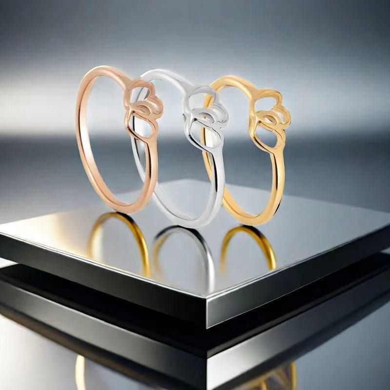 แหวนหญิงหรูหรา High-End All-Match แฟชั่น Double Love Unisex Non-Fade Mix Match