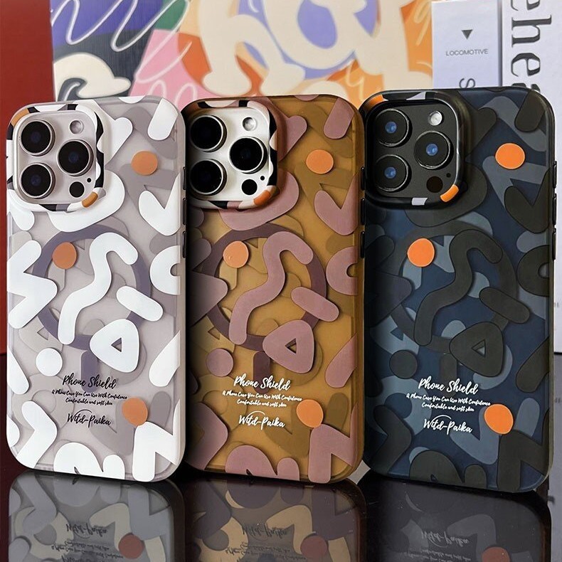 เหมาะสําหรับ IPhone 16 Promax Graffiti เคสโทรศัพท์แม่เหล็ก 13/14/15 Creative Matte ซิลิโคน Anti Drop ฝาครอบป้องกัน