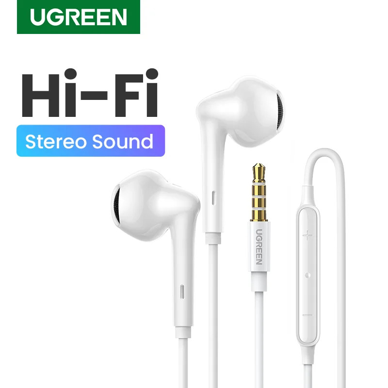Ugreen หูฟังแบบมีสายในหูตัดเสียงรบกวนหูฟังแบบมีสายสเตอริโอไฮไฟพร้อมไมโครโฟน